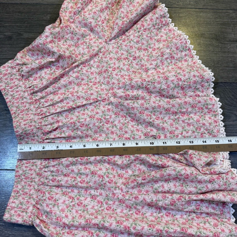 Show Me Your Mumu Charm Mini Skirt Pink Cotton Floral Lace Trim Womens M - Picture 13 of 15
